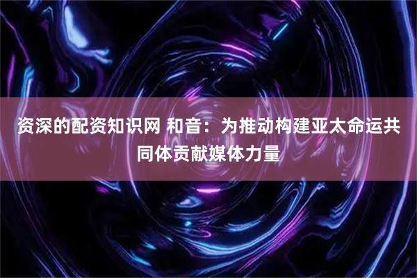 资深的配资知识网 和音：为推动构建亚太命运共同体贡献媒体力量